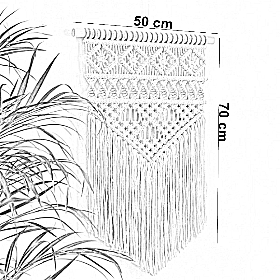 مكرمية حائط قطن وخشب طبيعي، 50*70 سم
