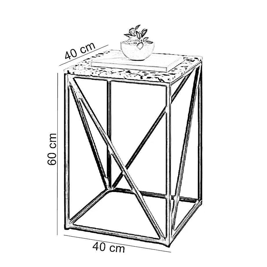ترابيزة جانبية معدن بسطح جرانيت، 40*40*60 سم