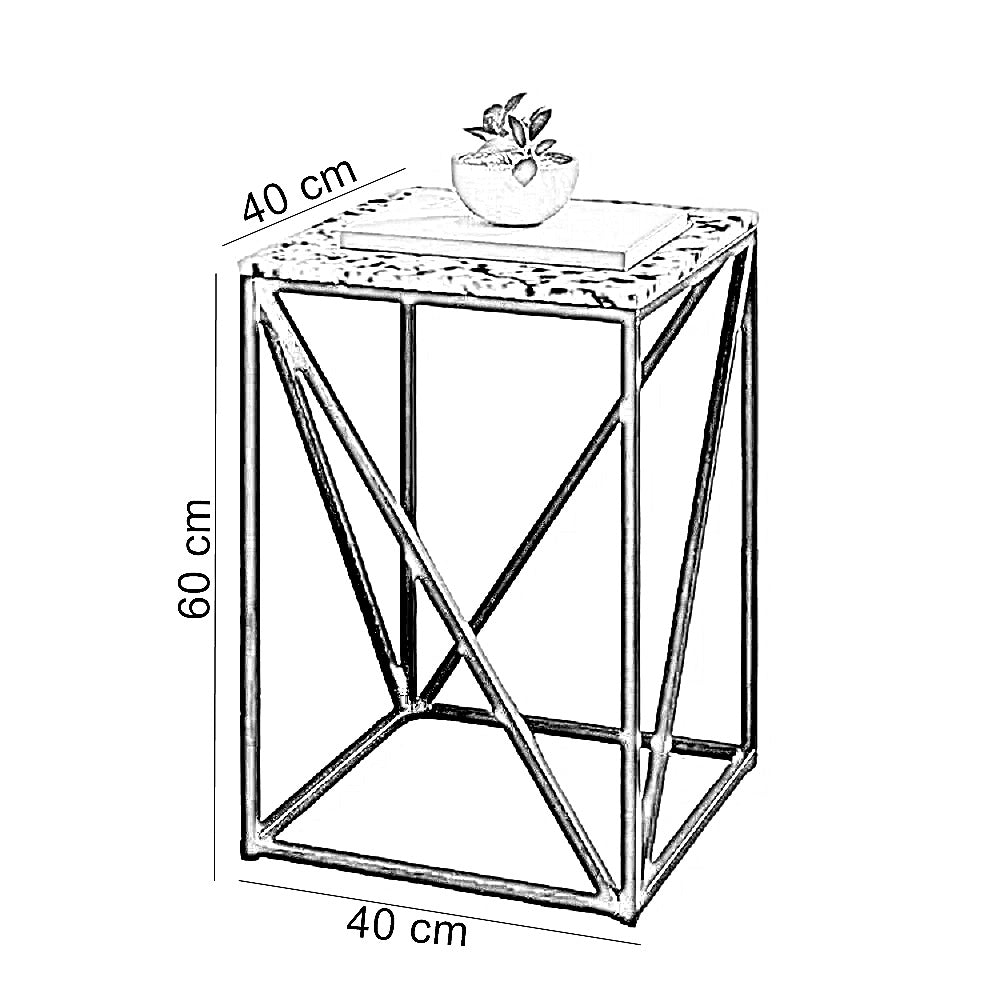ترابيزة جانبية معدن بسطح جرانيت، 40*40*60 سم