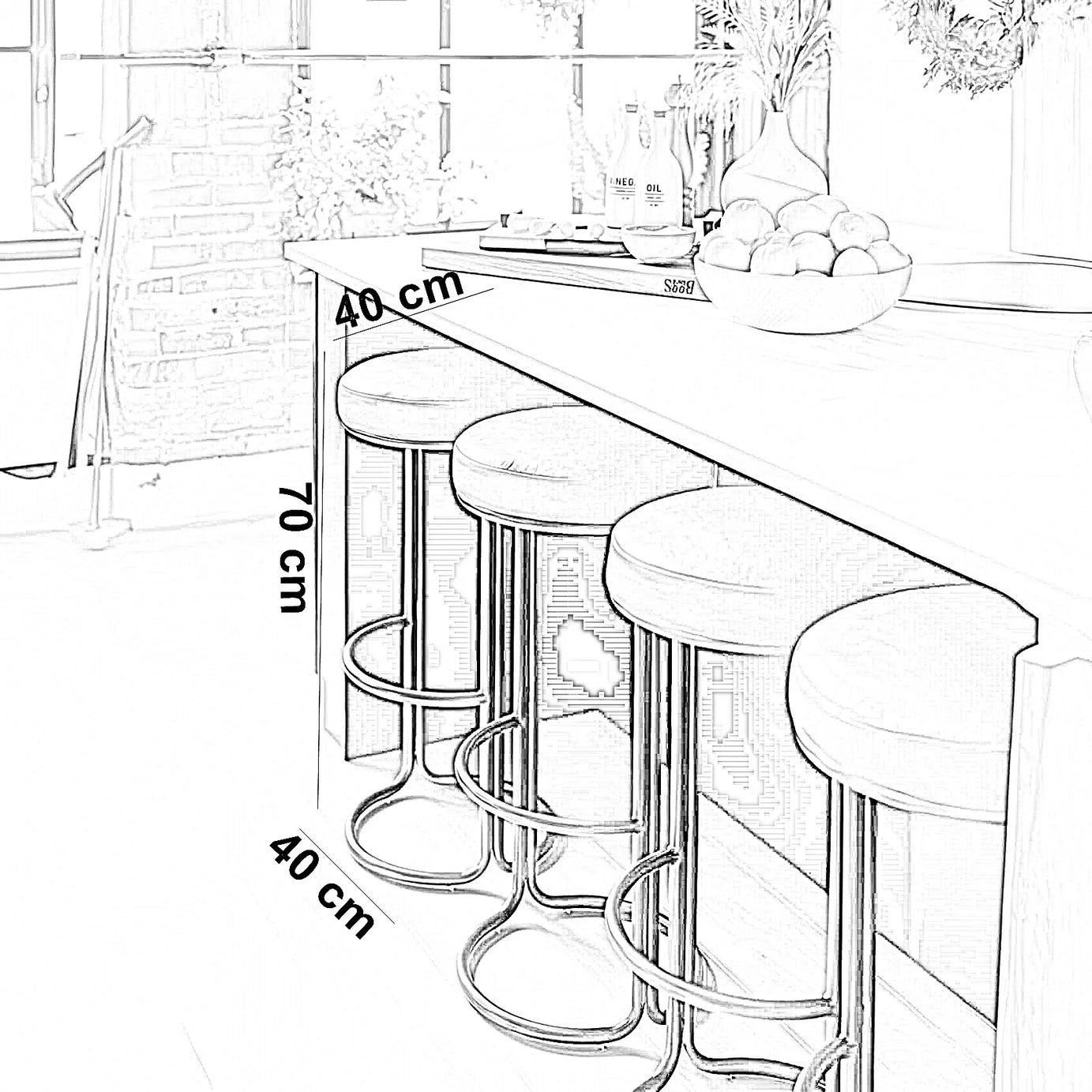 كرسي بار ستيل و جلد، 40*40*70 سم