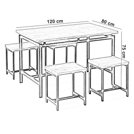 ترابيزة سفرة ستيل بسطح خشب، 120*80*75 سم