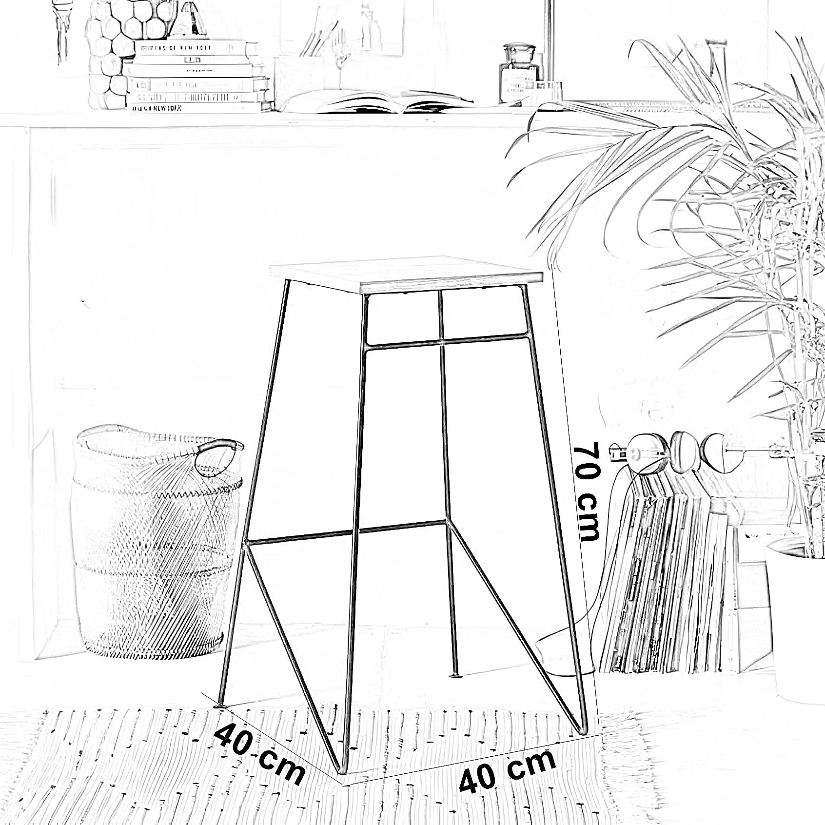 كرسي بار ستيل و ام دي اف، 40*40*70 سم