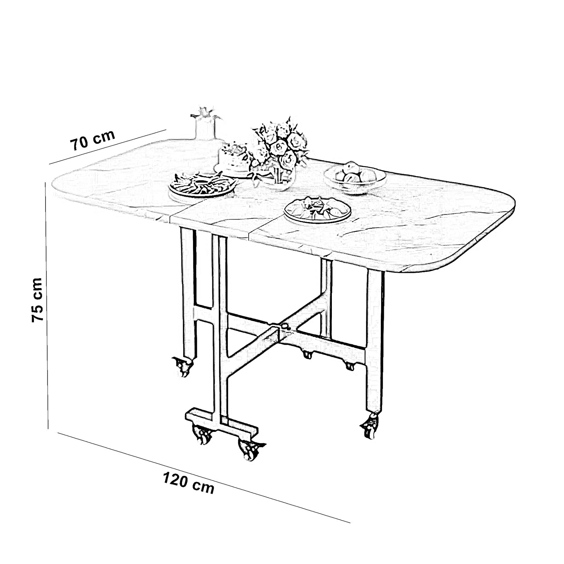ترابيزة سفرة ستيل بسطح خشب، 120*70*75 سم