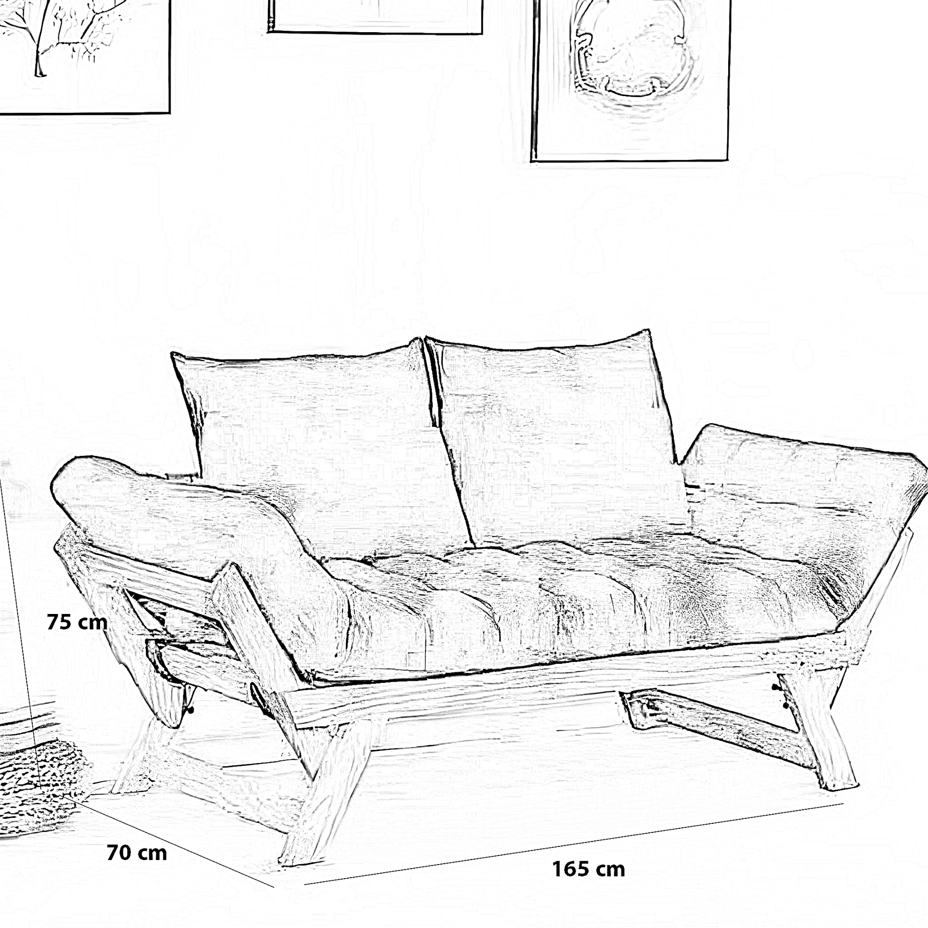 كنبة خشب زان، 165*70*75 سم
