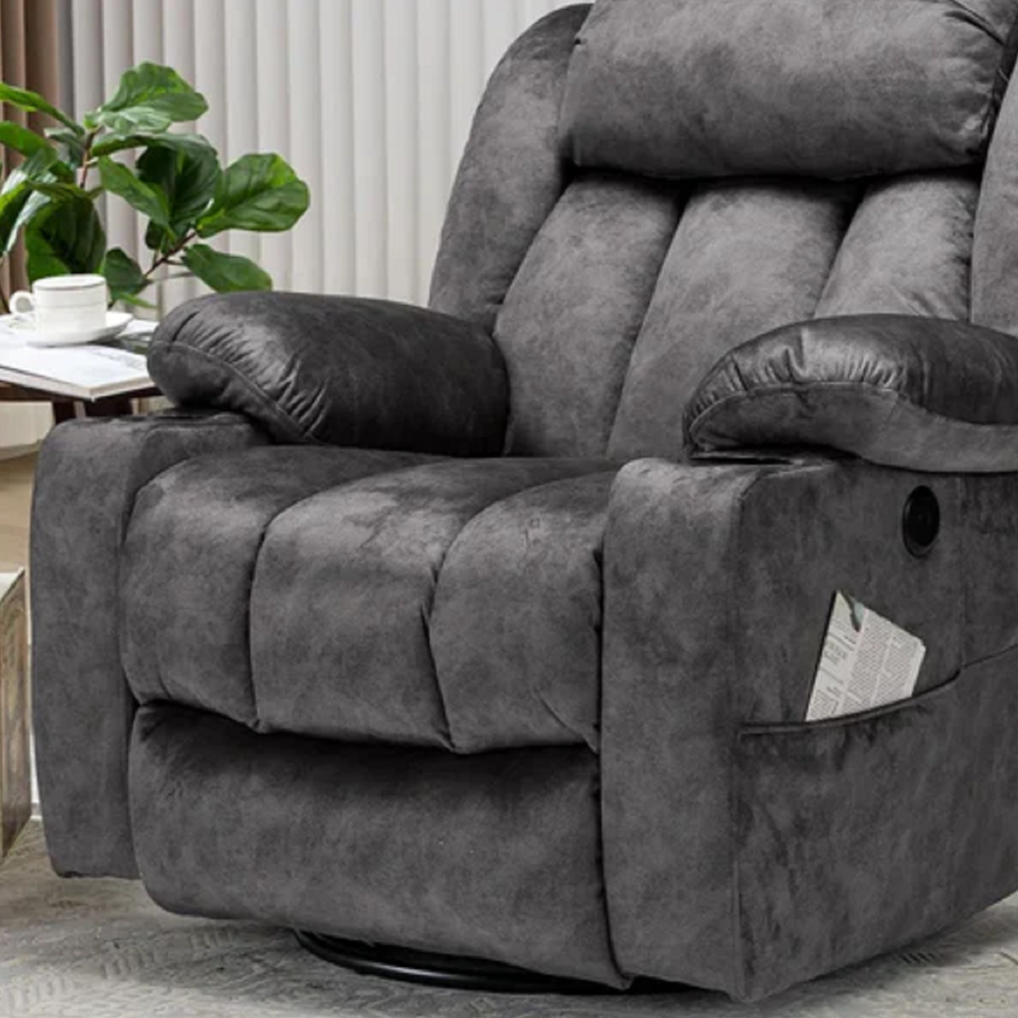 كرسي استرخاء ليزي بوي خشب زان، 100*90*105 سم - رمادي غامق