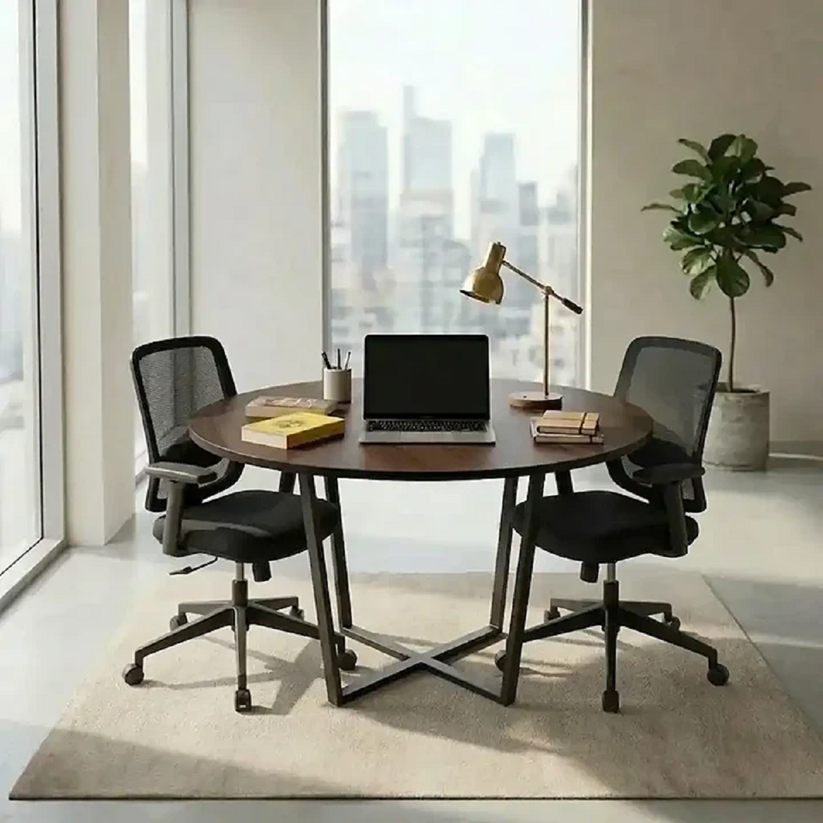 ترابيزة اجتماعات ستيل وام دي اف، 120*77 سم