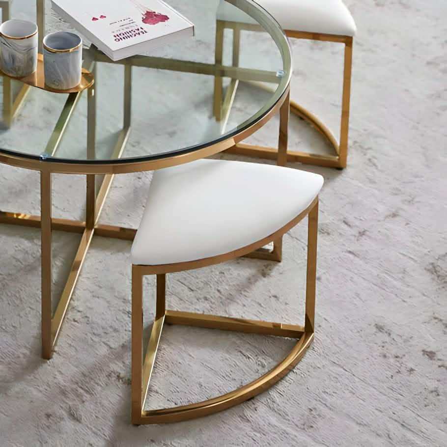 ترابيزة معدن و زجاج مع 4 كراسي - RON307 Royal Iron