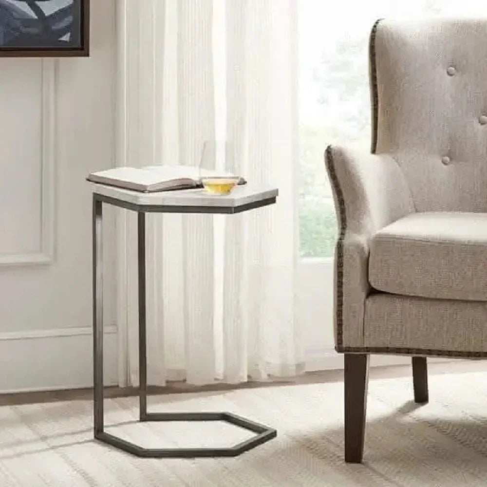 ترابيزة جانبية معدن بسطح رخام، 35*60 سم