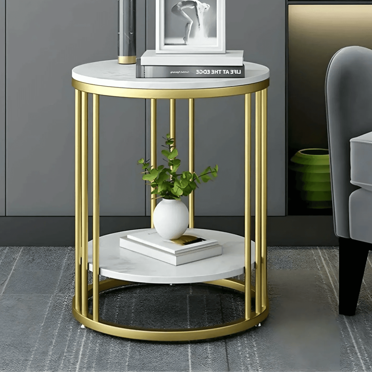 ترابيزة جانبية معدن بسطح رخام، 40*40*60 سم