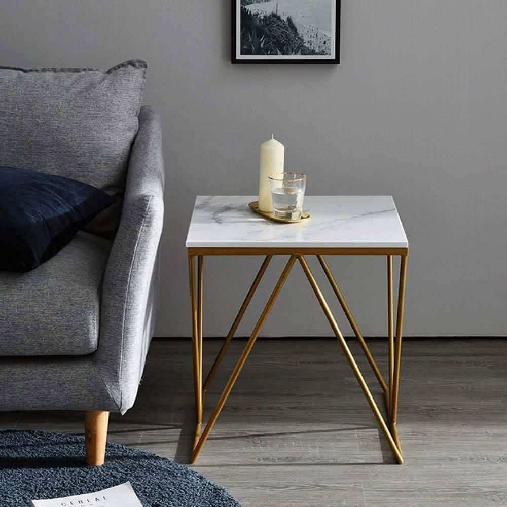 ترابيزة جانبية معدن بسطح رخام، 40*40*60 سم