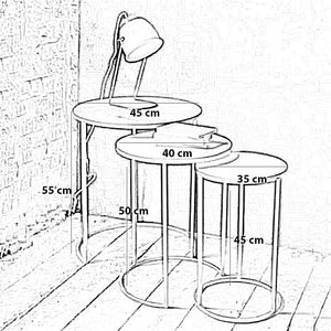 طقم ترابيزات جانبية معدنية متداخلة بثلاث قطع بأحجام مختلفة وسطح رخام بتصميم بسيط وأنيق