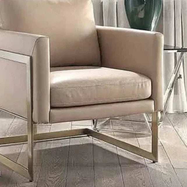 كرسي معدن 75*60*80 سم بتصميم حديث مريح بلون بيج من الجلد مع أرجل ذهبية مصقولة