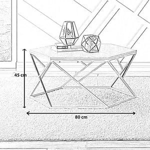 ترابيزة قهوة ستيل مودرن 80 80 45 سم بزجاج شفاف وإطار معدني هندسي أنيق