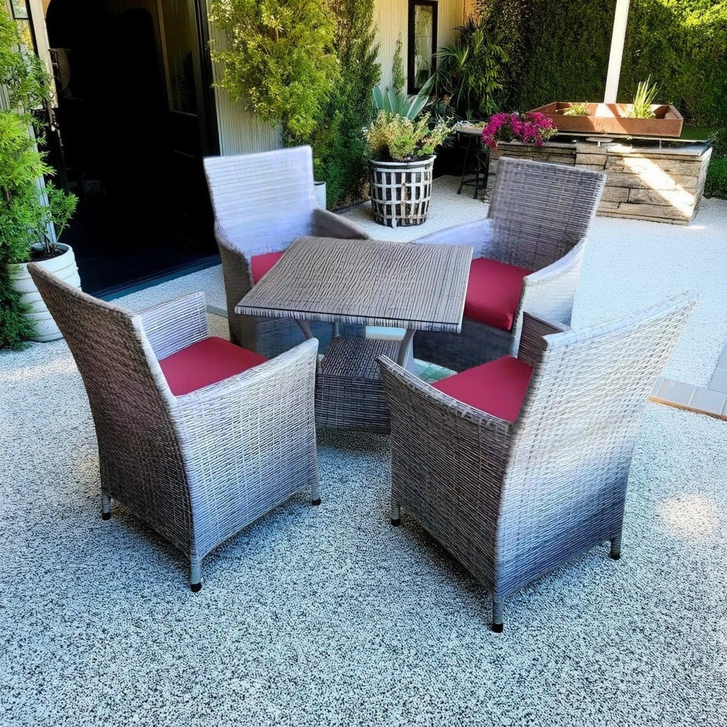 طقم للحدائق معدن و راتان، 5 قطع